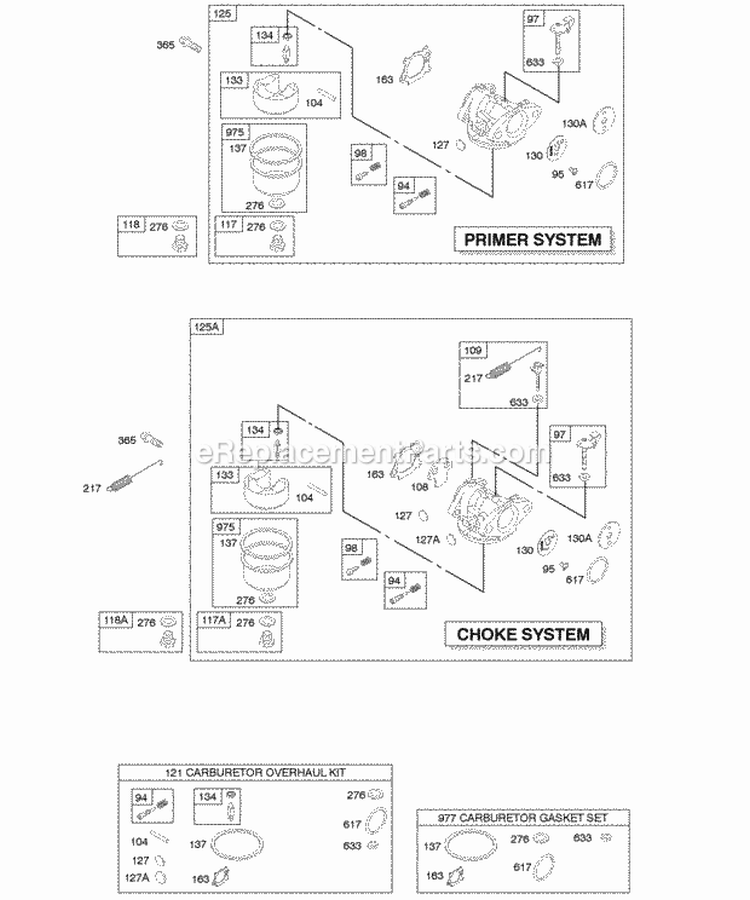 Carburetor Diagram and Parts List for 127702-0653-01  Briggs and Stratton Engine